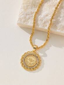1pc Golden Plated Alloy Coin Pendant Necklace Suitable For Daily Wear - Yellow Gold - View 2