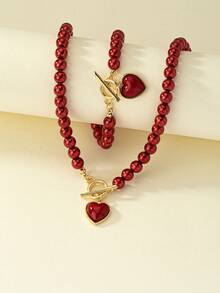 2pcs/Set Fashionable & Elegant Heart Decor Necklace & Bracelet Set, Suitable For Women's Daily, Party, Banquet, Holiday Travel Wear, Gift