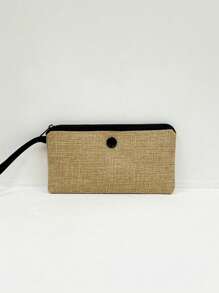 2件套简约花卉字母印花亚麻手提包，简约旅行包，化妆包，大容量旅行化妆包，多功能便携手提包，教师节礼物，感谢礼物，女士礼物，适合度假、海滩、旅行、通勤、商务、学生、野餐、露营、超市购物、日常收纳（肩带方向随机），最佳教师节礼物，海滩度假必备，最佳教师节礼物 - 卡其色 - 查看 7