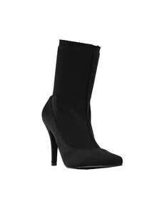 Zapatilla Tacon Mujer Dama Licra Moda Punta Bota fiusha negro botin - Negro - Ver 4