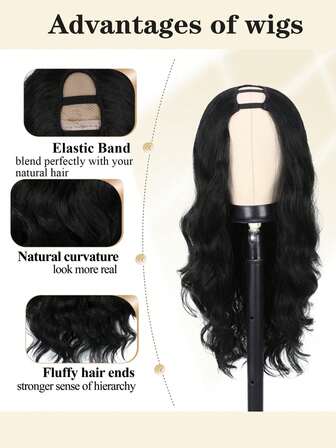 U-Teil Yaki Perücke Körperwelle Synthetische Perücken für Frauen schwarzes Haar V-Teil Perücken Upgrade Glueless Vollkopf Clip-In Halb Perücken für V-förmige Perücken ohne Haarausfall dünner Teil Perücke