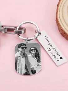 Llavero de foto personalizado de 1 pieza, llavero de imagen tallada, regalo de aniversario de novio de 1 año, regalo de novia creativo, regalo del Día de San Valentín del 10º aniversario. Viene con caja de regalo.