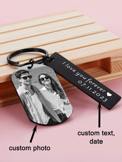 1pc Personalized Photo Keychain [Water-Resistant], Engraved Pattern Keychain, 1st Anniversary Boyfriend Gift, Creative Girlfriend Gift, 10th Valentine's Day Gift, Comes With Gift Box, Customized Keychain & Accessories, Casual Street Fashion
