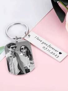 Llavero de foto personalizado de 1 pieza, llavero de imagen tallada, regalo de aniversario de novio de 1 año, regalo de novia creativo, regalo del Día de San Valentín del 10º aniversario. Viene con caja de regalo.