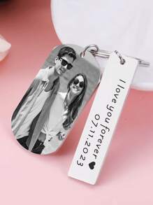 Llavero de foto personalizado de 1 pieza, llavero de imagen tallada, regalo de aniversario de novio de 1 año, regalo de novia creativo, regalo del Día de San Valentín del 10º aniversario. Viene con caja de regalo.