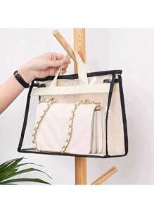 1pc Transparent Large Capacity Portable Storage Bag - High Quality Dust-Proof Hanging Bag, Saves Closet Space, Convenient For Storage And Organization, Each Bag Is Easy To Carry, Minimalist Transparent Handheld Storage Bag, Dust-Proof And Moisture-Proof Storage Bag, Multi-Functional Wardrobe Bag - Beige - View 7
