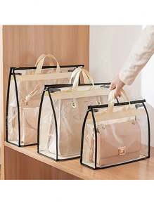 1pc Transparent Large Capacity Portable Storage Bag - High Quality Dust-Proof Hanging Bag, Saves Closet Space, Convenient For Storage And Organization, Each Bag Is Easy To Carry, Minimalist Transparent Handheld Storage Bag, Dust-Proof And Moisture-Proof Storage Bag, Multi-Functional Wardrobe Bag - Beige - View 2