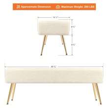 Furnistyle Ivory White Button Tufted Ottoman Bench, Faux Sherpa Fabric Ottoman, End Of Bed Bench Upholstered Entryway Bench Seat, Furry Bench With Solid Metal Legs, Vanity Bench For Makeup Room, Footstool Ottman Bench For Living Room