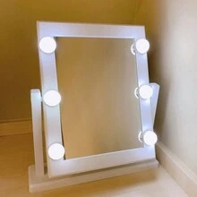 Hollywood Makeup Mirror With Lights, Vanity Mirror With 6 LED Bulbs, Light Up Mirror For Dressing Table, 360° Rotation, Touch Control - White - View 1