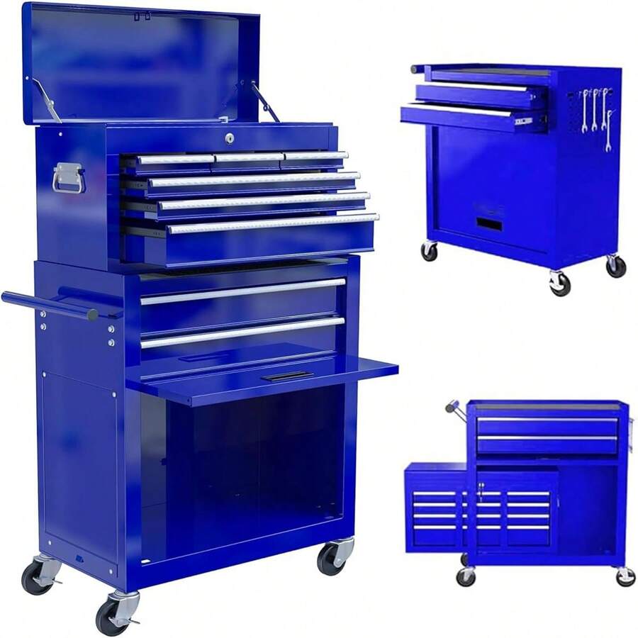 7-Drawer Rolling Tool Chest With Wheels - Green Steel Organizer, 29.5"H, Locking Drawers, Brake Casters For Garage
