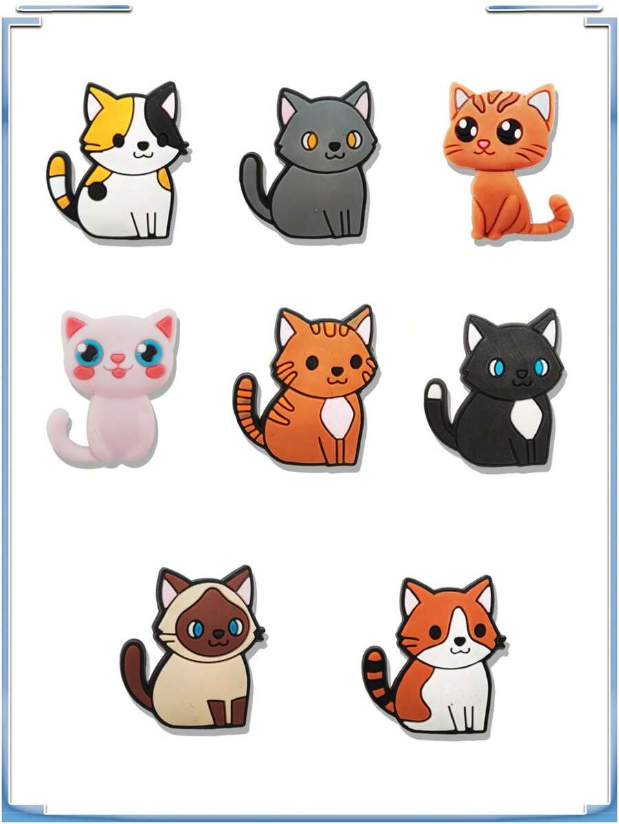 8 件装猫咪系列鞋饰，适用于木屐、凉鞋，PVC 材质，圣诞节、生日、派对、礼物鞋钉，适合青少年、男士、女士和成人，万圣节主题。
