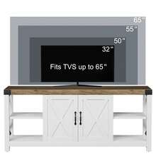 Farmhouse TV Stand For 65/60/55 Inchs, Mid Century Modern Entertainment Center With Storage Cabinets And Open Shelves, Wood TV Table Media Console For Living Room, Bedroom - 白色 - 查看 5