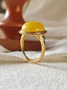 天然波罗的海圆形琥珀宝石戒指 925 银琥珀精制复古精美珠宝 - unperfect - 查看 11