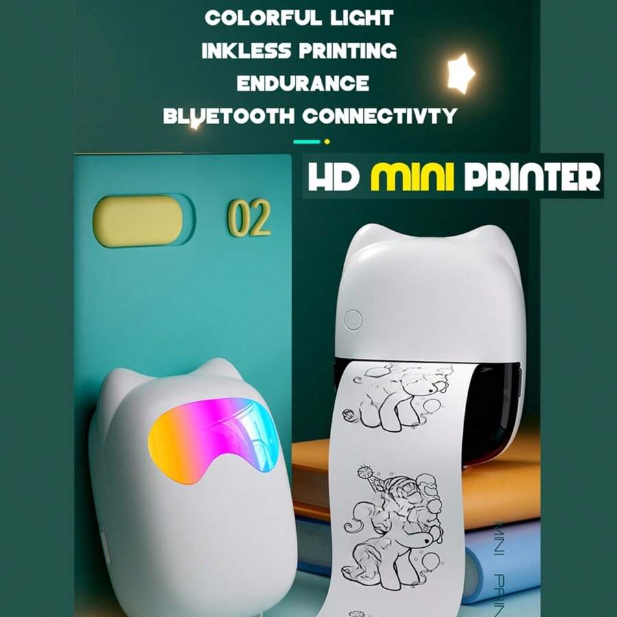 Sticker Printer - Mini Thermal Printer With LED Light, 57MM Sticker Maker Machine, Portable Wireless Pocket Phone Printer For Anatomy Flashcards, Journal, Notes, Kids Gift, Receipts - C37 Printer With 1Rolls Paper Inside - View 1