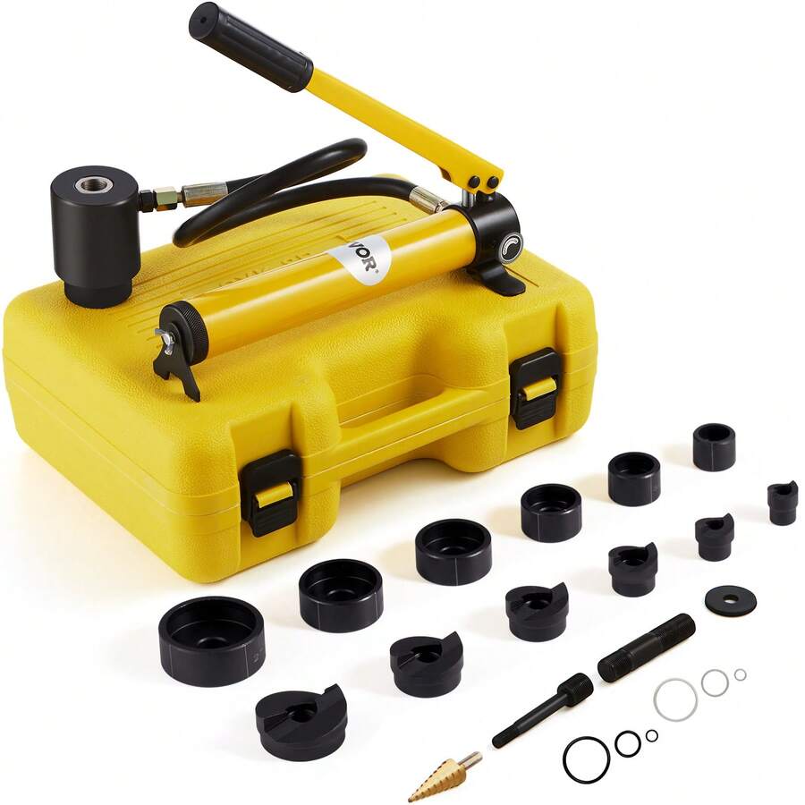 10 Ton Hydraulic Knockout Punch Kit  1 2  To 2  Conduit Hole Cutter Set  KO Tool Kits With Puncher 6 Piece  Metal Sheet Driver Tools  For Aluminum  Brass  Stainless Steel  Fiberglass And Plastic - Yellow - View 1