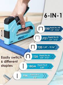 SHALL 6-In-1 Staple Gun Heavy Duty - Upholstery Stapler Nail Gun With 4000 Counts Staples, Manual Brad Nailer With Staple Remover For Wood, Crafts, Fabric, Cable, Wall, Decoration, Furniture - one-size - View 2