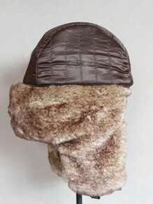 1 Piece Men Women Winter Bomber Hats Ushanka Hat With Ear Flap Pu Leather Fluffy Trapper Cap Snow Skiing Cap Fall - Brown - View 6