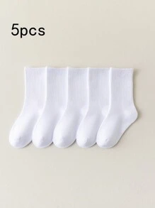 5 Cái/bộ Tất Trắng Đến Giữa Bắp Chân Cho Bé Trai Và Bé Gái, Thích Hợp Cho Thể Thao, Bóng Rổ Và Giày Thường Phù Hợp - Nhiều màu - Xem 2