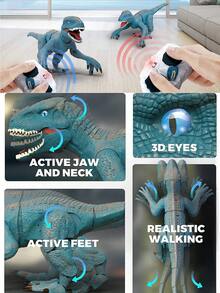 遙控恐龍遙控迅猛龍噴霧飛行龍行走逼真機器人，LED噴霧明亮眼睛和聲音，2.4Ghz類比遙控玩具，恐龍模型，適合6-12歲兒童 - 彩色 - 查看 5