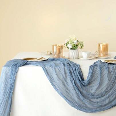 1pc Rectangular Cheese Cloth Table Runner, Light Color, 180*90CM, 300*90CM, 400*90CM, Bohemian Cheese Cloth Tablecloth, Sheer Farmhouse Table Topper, Suitable For Wedding Bride, Baby Shower, Birthday Or Holiday Party Cake Table Decor, Romantic Banquet Table Decor Voile Table Runner