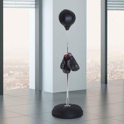 Punching Ball da Terra con Guantoni e Altezza Regolabile 126-144 cm, Sacco Boxe da Terra per Pugilato e Arti Marziali con Base Riempibile