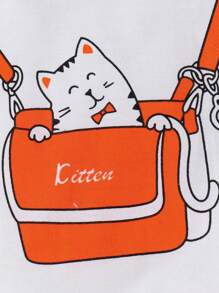 2pcs Baby Girl Cute Cartoon Cat Printed Cap Sleeve T-Shirt And Shorts Set