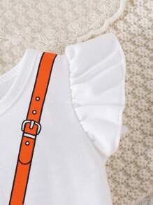 2pcs Baby Girl Cute Cartoon Cat Printed Cap Sleeve T-Shirt And Shorts Set