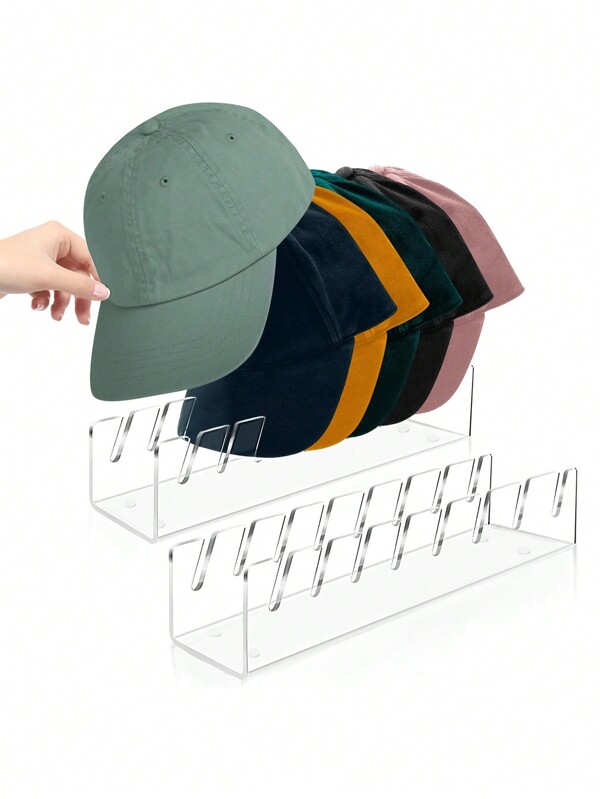 3M Baseball Cap Display And Storage Rack, 2 Packs Acrylic Hat Rack With No Installation Requirement, Holds 14 Baseball Caps, Suitable For Bedroom, Closet And Dressing Table - Transparent