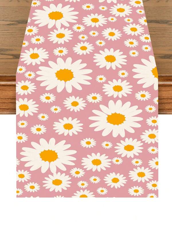 1Pc Table Runner, Flowers Daisy Summer Table Runner, Seasonal Holiday Kitchen Dining Table Decoration, Home Party Indoor Decor,Birthday Party Decor,Table Decor, Back To School Valentine Day