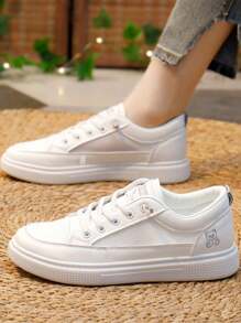 2024年韓版時尚透氣網面薄底女鞋，春秋新品，學生潮流萬能運動休閒鞋 - 白灰 - 查看 1