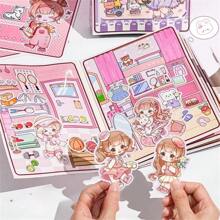 适合女孩日常生活的 DIY 纸娃娃玩具书 - 食物制作、学校操场、贴纸、工艺品用品 - 彩色 - 查看 12