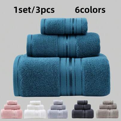 3pcs/Set (Bath Towel, Hand Towel, Square Towel) Bright-Colored Combed Thickened, Highly Absorbent, Soft, Skin-Friendly Home Use Ideal For Hand/Face/Bath Towel, Bathrobe, Body Towel, Ideal Family Body Care Tool,School,Back To School,Travel,Travel Essentials,Home Essentials,Towel,Skin Care