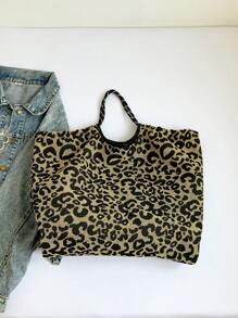 Leopard Print Drawstring Shoulder Bag, Large Capacity Fashionable Commuter Crossbody Bag,Fashionable Leopard Print Bag, Animal Print Women Bag, Fall Winter Fashionable Cheetah Print Purse For Women - Black - View 6