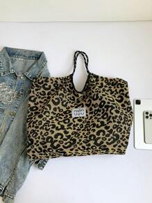 Leopard Print Drawstring Shoulder Bag, Large Capacity Fashionable Commuter Crossbody Bag,Fashionable Leopard Print Bag, Animal Print Women Bag, Fall Winter Fashionable Cheetah Print Purse For Women - Black - View 5