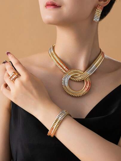 طقم مجوهرات ملون جذاب مكون من 5 قطع للنساء بما في ذلك قلادة ساحرة