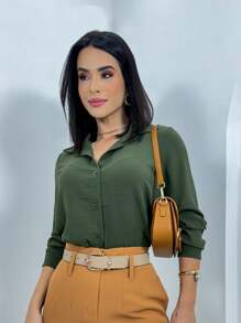 Women Blouses - 軍綠色 - 查看 2