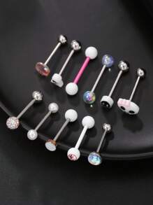 4~9入組 Y2K風格蝴蝶結舌環 14G不鏽鋼亞克力骷髏 舌針 星舌棒 磅秤舌環 首飾 給女性女孩的萬聖節和聖誕派對最佳禮物，日常佩戴 - 彩色 - 查看 6