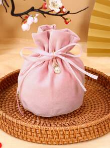 10 件天鹅绒蝴蝶结和丝带袋，时尚仿珍珠字母卡片纪念品珠宝礼品包装袋，适用于婚礼派对装饰 - 粉色 - 查看 3