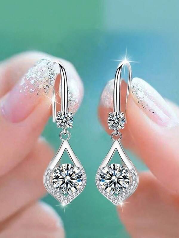 1 Paar elegante S925 Sterling Silber Cubic Zirkonia Ohrringe Hochzeit Jahrestag Ohrringe für Frauen Geschenk feiner Schmuck