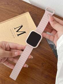 Bộ 2 chiếc dây đeo đồng hồ silicon từ tính có thể điều chỉnh màu hồng thời trang phối màu tương phản và vỏ bảo vệ đồng hồ mềm rỗng, tương thích với Apple Watch 38/40/41/42/44/45/46/49mm, tương thích với Apple Watch Series Ultra/SE/11/10/9/8/7/6/5/4/3/2/1 - Màu hồng (không có đồng hồ) - Xem 3