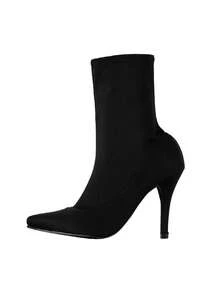 Zapatilla Tacon Mujer Dama Licra Moda Punta Bota fiusha negro botin - Negro - Ver 2