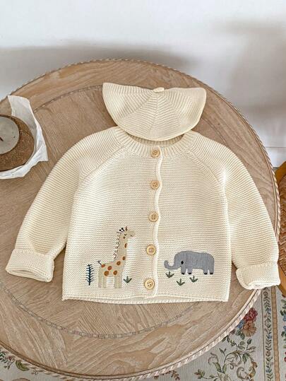 新款时尚百搭针织开衫，卡通动物刺绣，长袖，适合春秋季穿着。