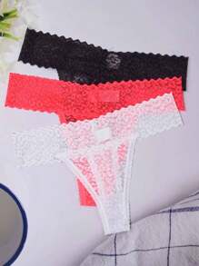 3 件套女士豹纹蕾丝丁字裤，3 种颜色，低腰内衣