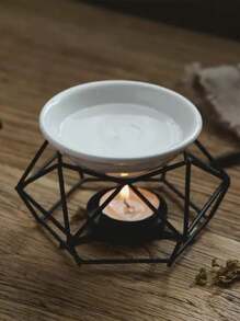 1個/套鐵藝幾何燭台,配有陶瓷碗加熱香薰油和水療香薰 - 金色 - 查看 15