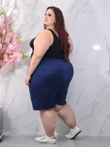 Plus Size Shorts - 藏蓝色 - 查看 2