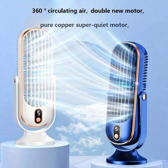 Dual Motor 5-Speed USB Portable Air Conditioner Fan With 720° Surround Cooling - Perfect For Indoor/Outdoor Use, Travel, And Camping