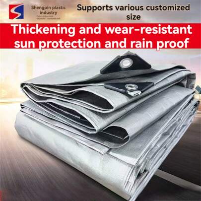 1pc Silver Plastic Woven PE Tarpaulin, Outdoor Rain Cloth, Waterproof Tarp, Sun Shade Tarp, Tarpaulin, Random Style (2*2m Cordless)