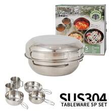 1 Bộ Cốc/Bát Inox 304 Ngoài Trời, 5 Bộ Nồi Di Động Dành Cho Cắm Trại, Dã Ngoại, BBQ, Du Lịch Và Câu Cá - Bạc - Xem 9