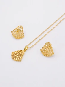 新款金色非洲飾品珠寶套裝杜拜婚禮新娘項鍊/吊墜/耳環女性禮物套裝 - 金色 - 查看 7