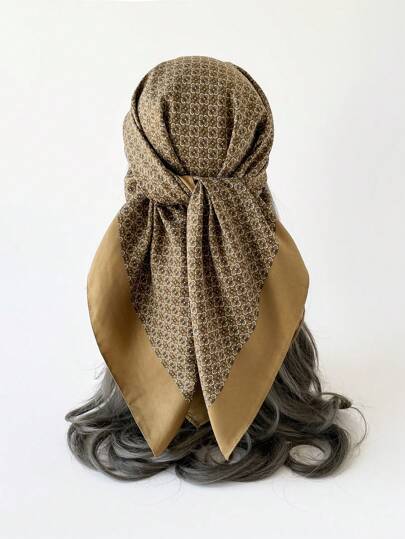 1pc Women's Vintage Floral Scarf, Satin Twill Headband Kerchief Turban Bandana